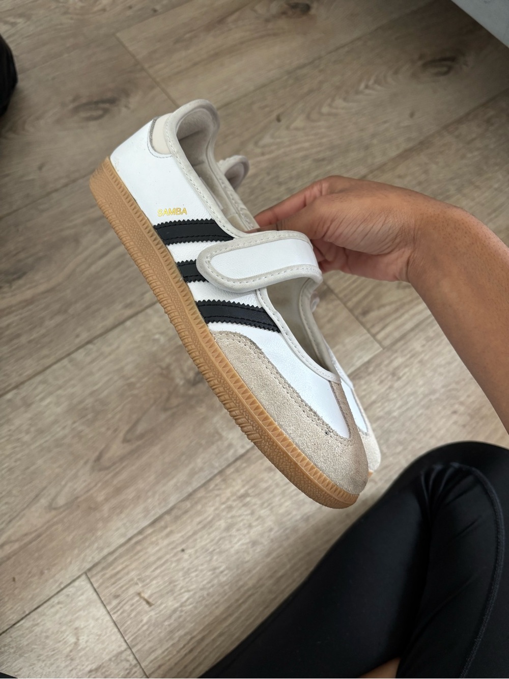 Adidas Women’s Samba Velcro Sneaker in White/Black/Tan